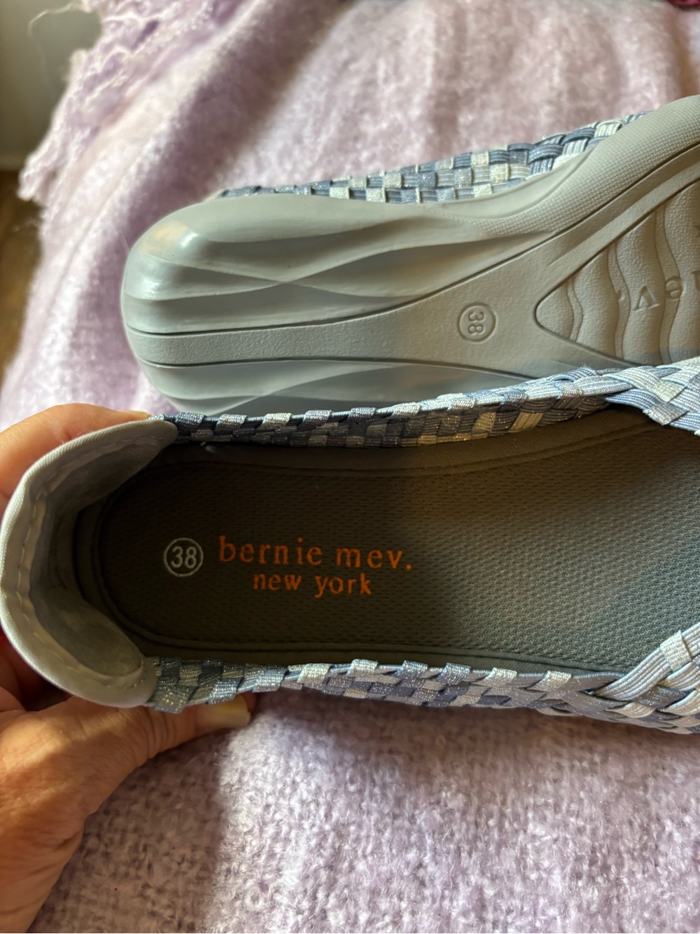 bernie mev. Womens Light Blue Silver Woven Slip-On Flats